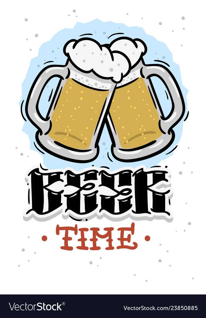 Beer time hand drawn design with mugs of Vector Image