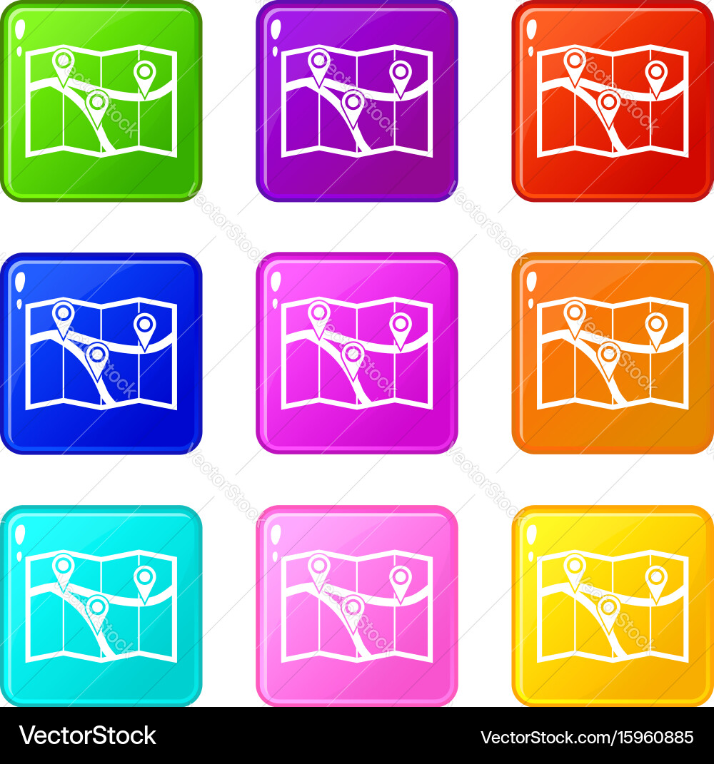 Map with pin pointers set 9 Royalty Free Vector Image