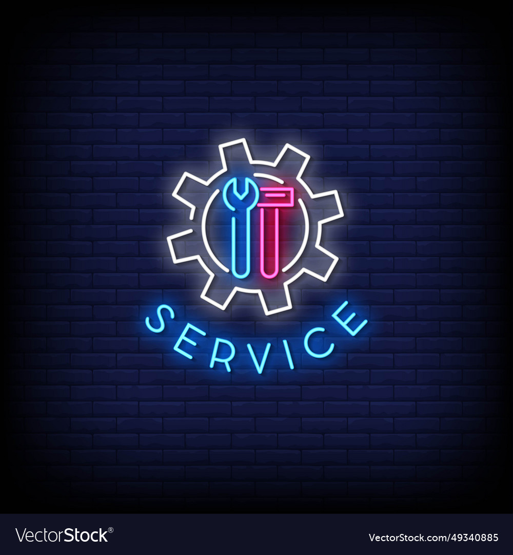 Neon sign service with brick wall background Vector Image