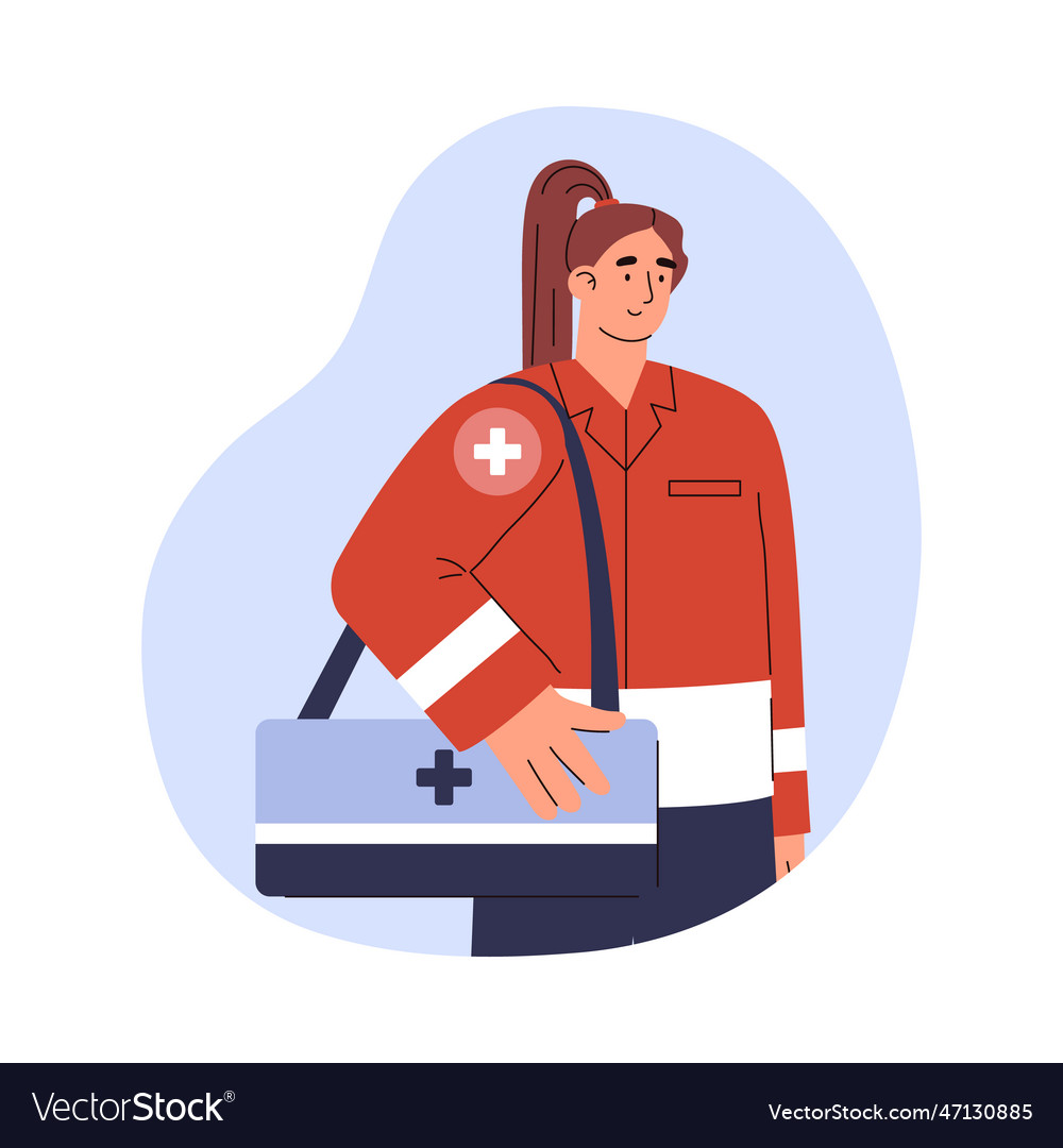 Paramedic woman holding first aid bag flat Vector Image