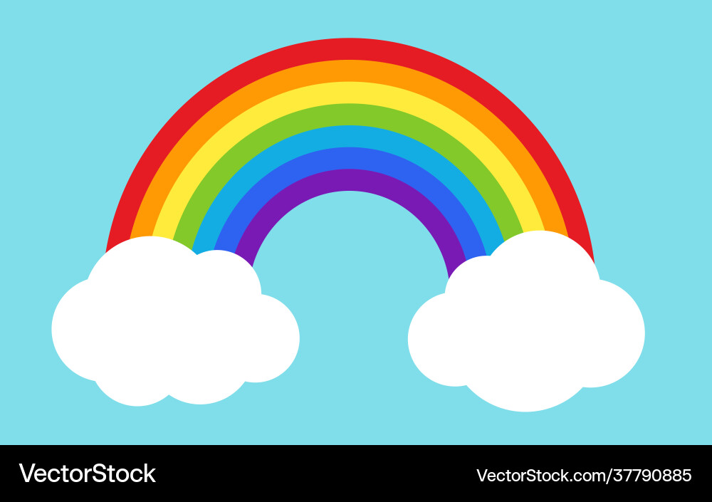 Rainbow with white clouds flat Royalty Free Vector Image