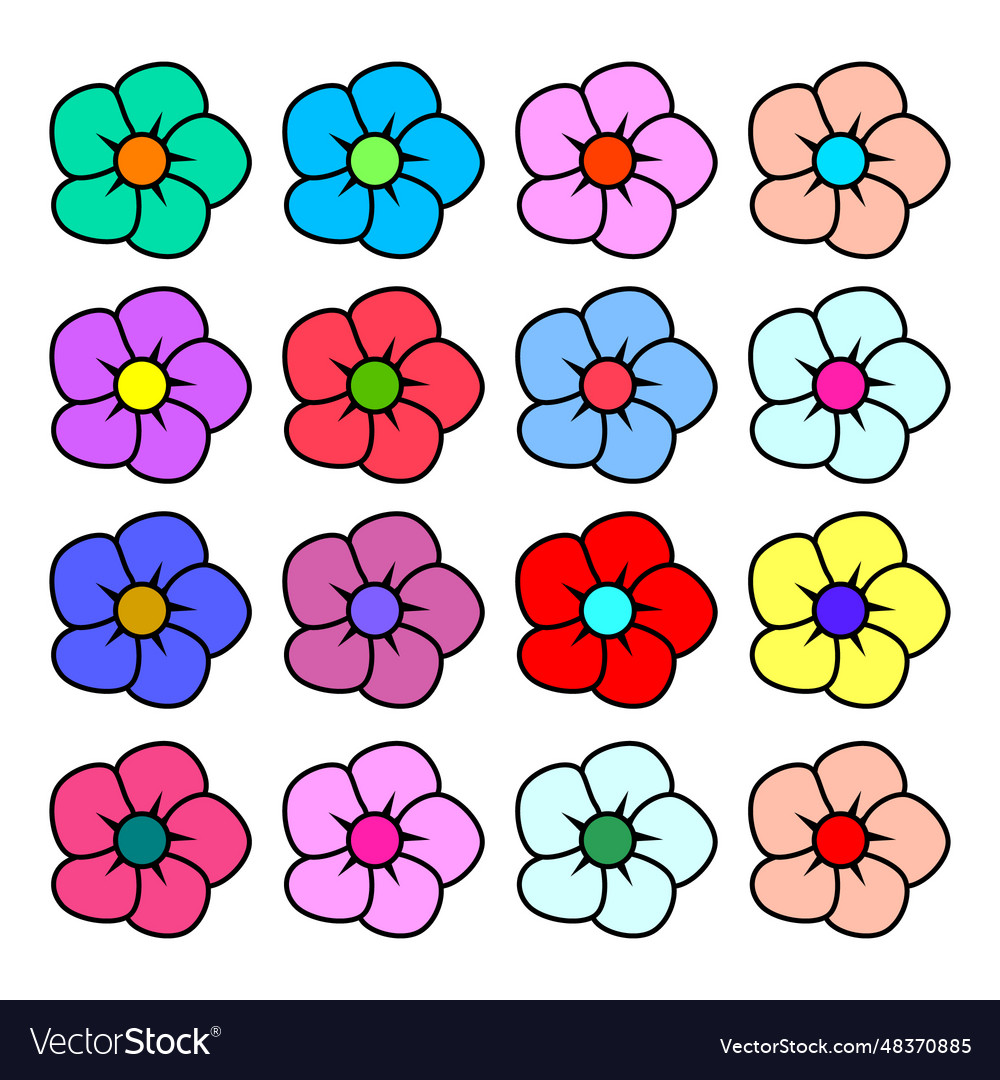 Set of five petals brightly colored flowers