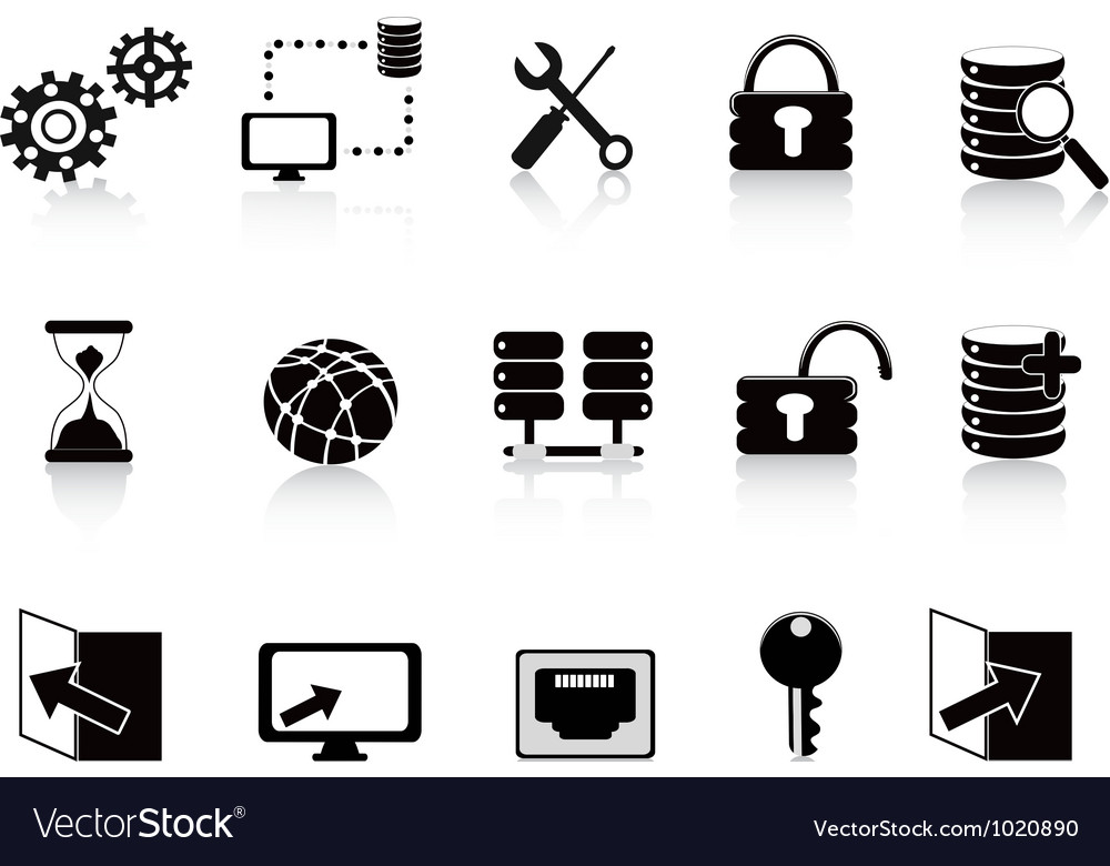 Black database and technology icon Royalty Free Vector Image