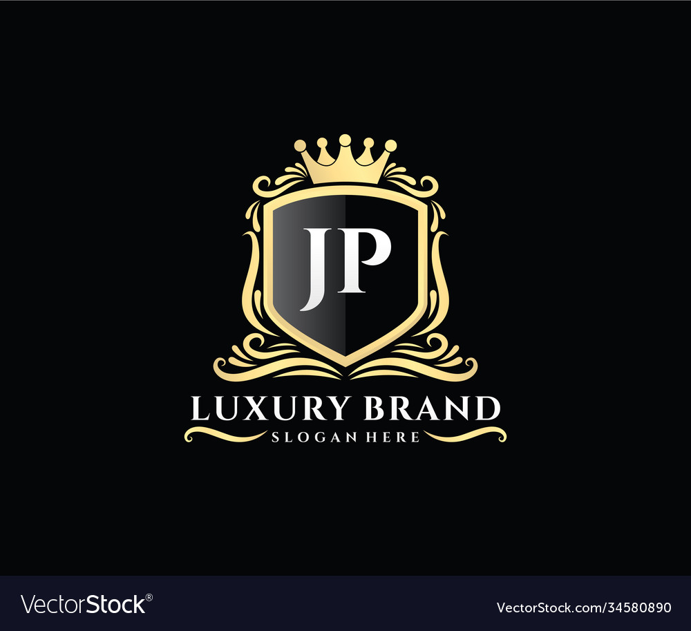 Jp initial letter gold calligraphic feminine Vector Image