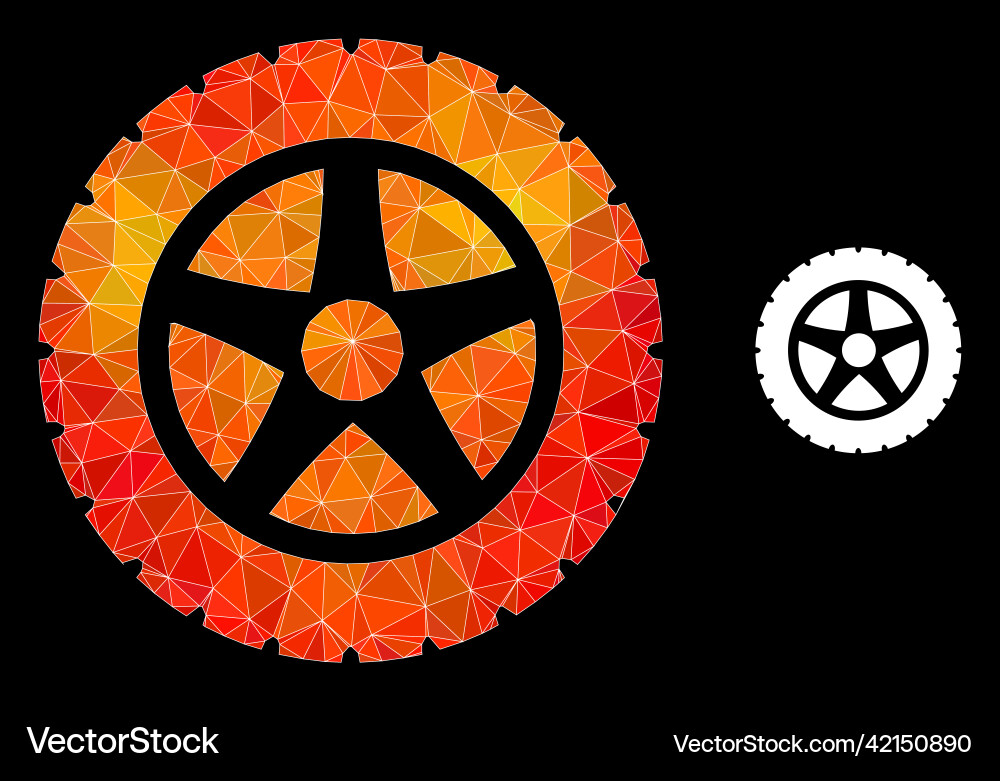 Lowpoly tire wheel icon with fire gradient Vector Image