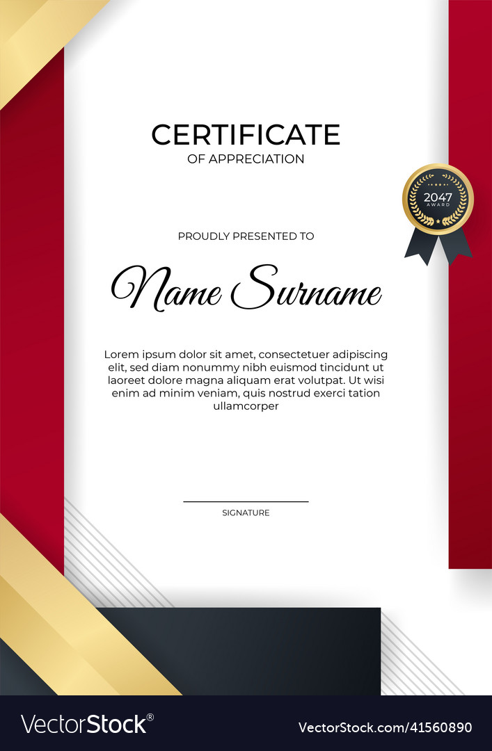 Modern gradient red black gold certificate design Vector Image