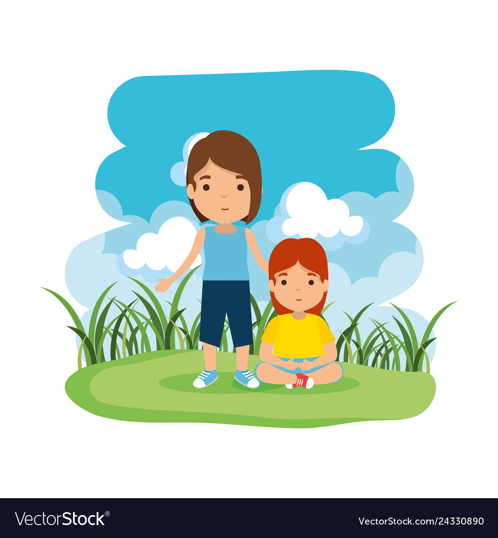 Mother with daughter in the camp Royalty Free Vector Image