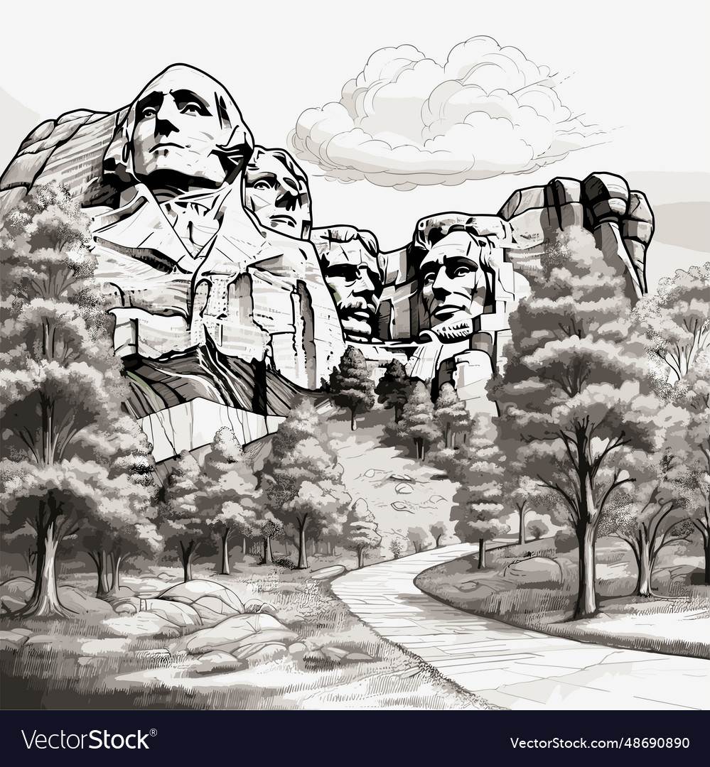 Mount rushmore hand-drawn comic Royalty Free Vector Image