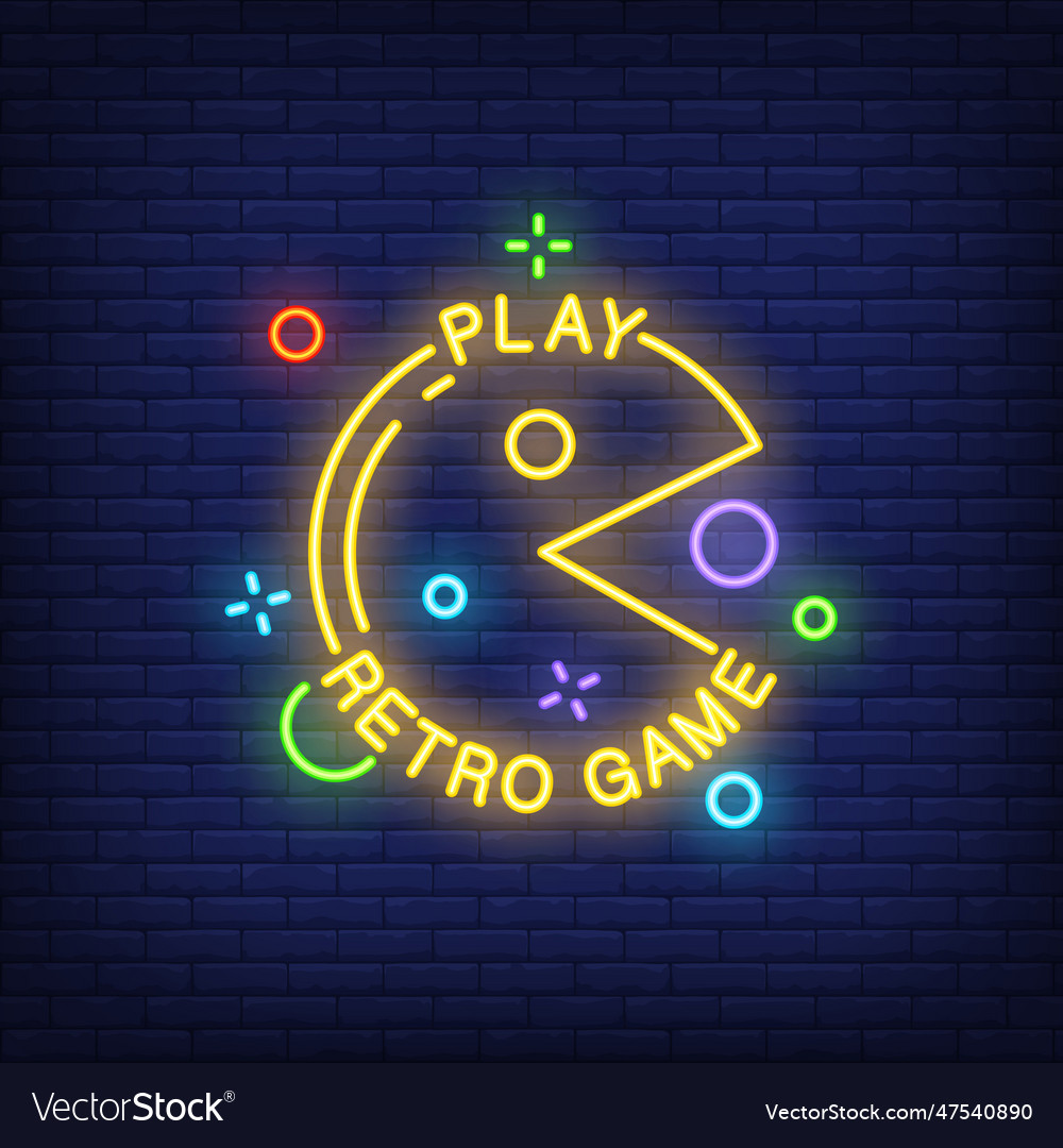 Play retro game lettering with pacman sign Vector Image