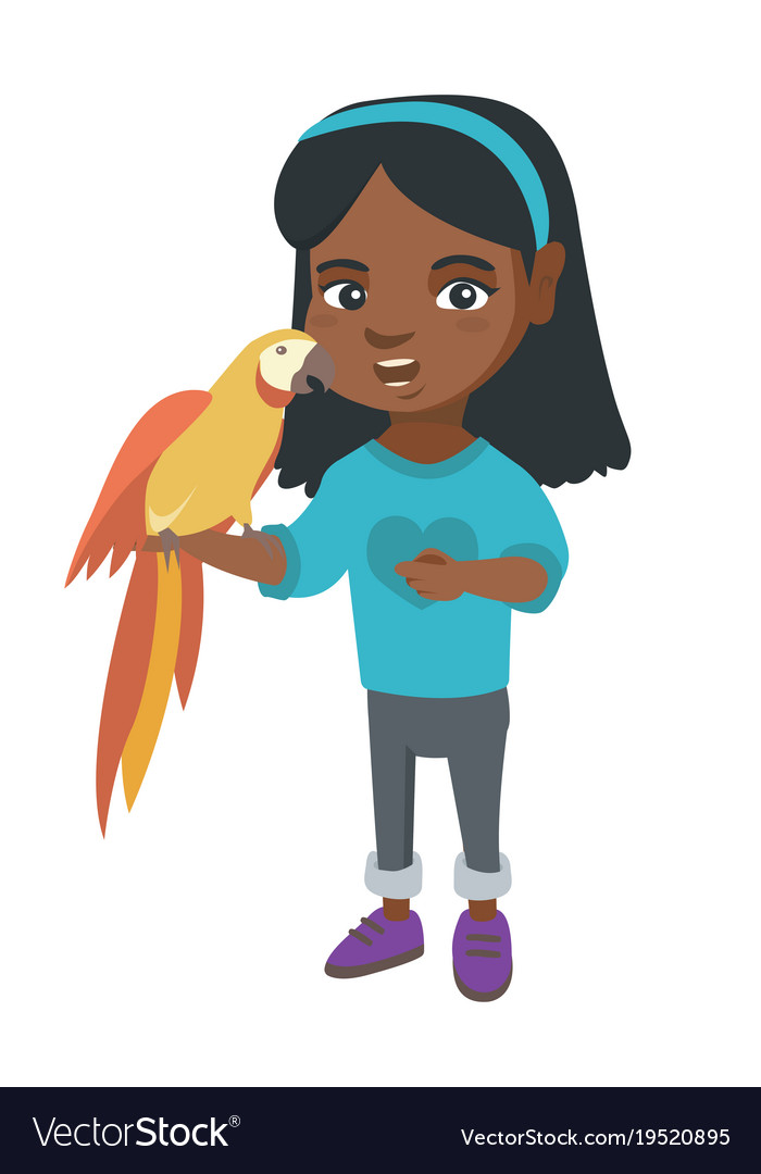 African little girl holding parrot on her hand Vector Image