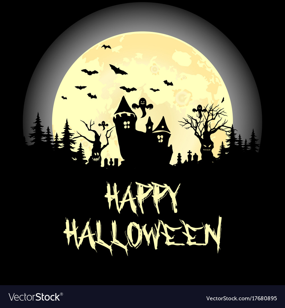 Halloween Party Pumpkin Trees Bats And Full Moon Vector Image