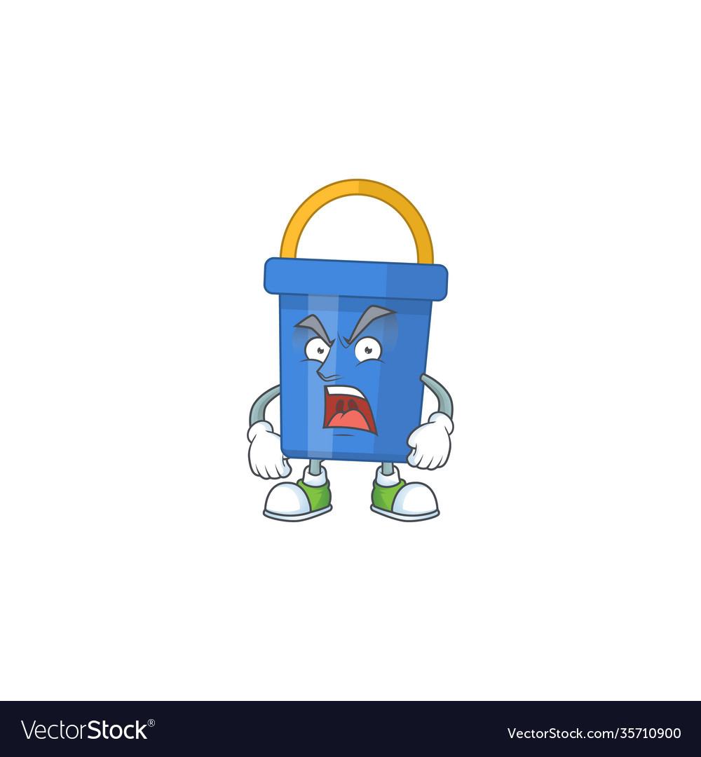 Blue sand bucket cartoon drawing with angry face Vector Image Blue sand bucket cartoon drawing with angry face Vector Image
