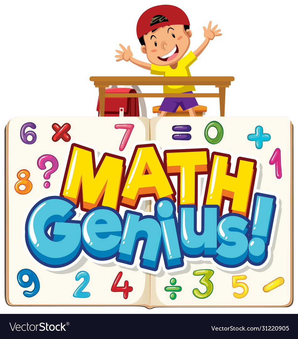 Font design for word math genius with boy and Vector Image