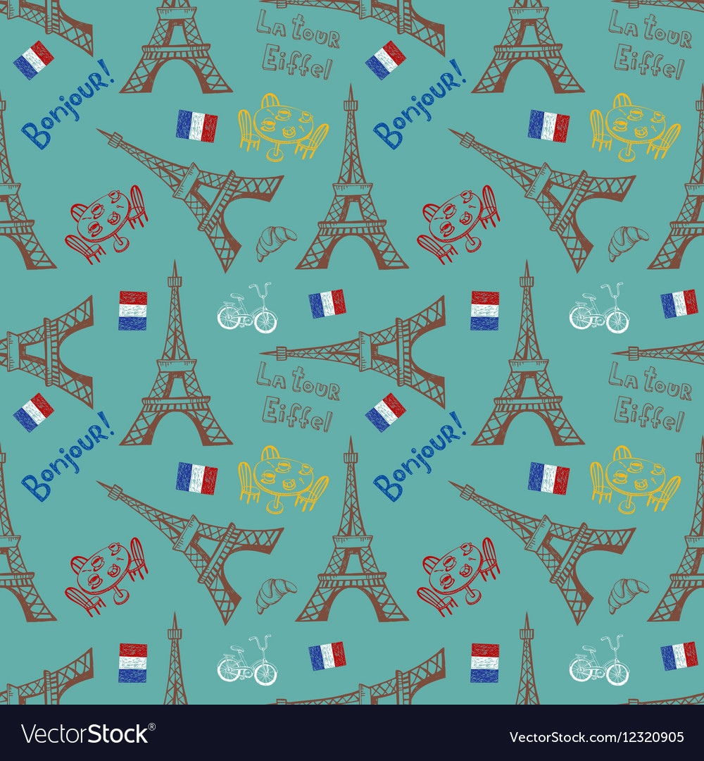 Seamless background with symbols paris Royalty Free Vector