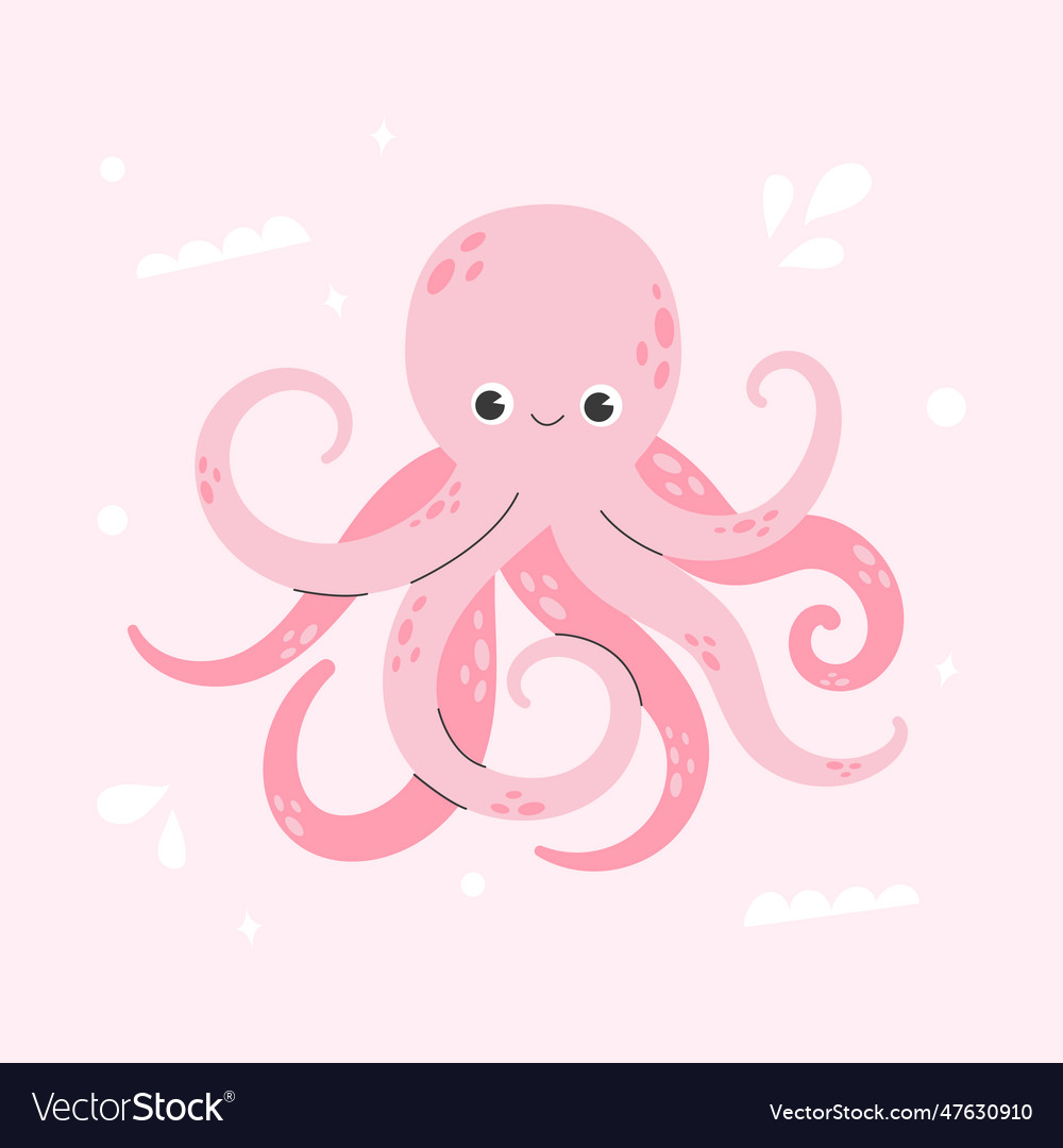 Cute smiling octopus isolated on pink background Vector Image