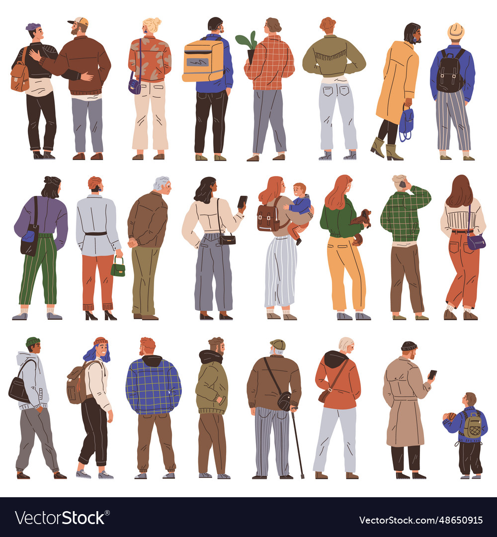 Big queue the crowd people extended down street Vector Image