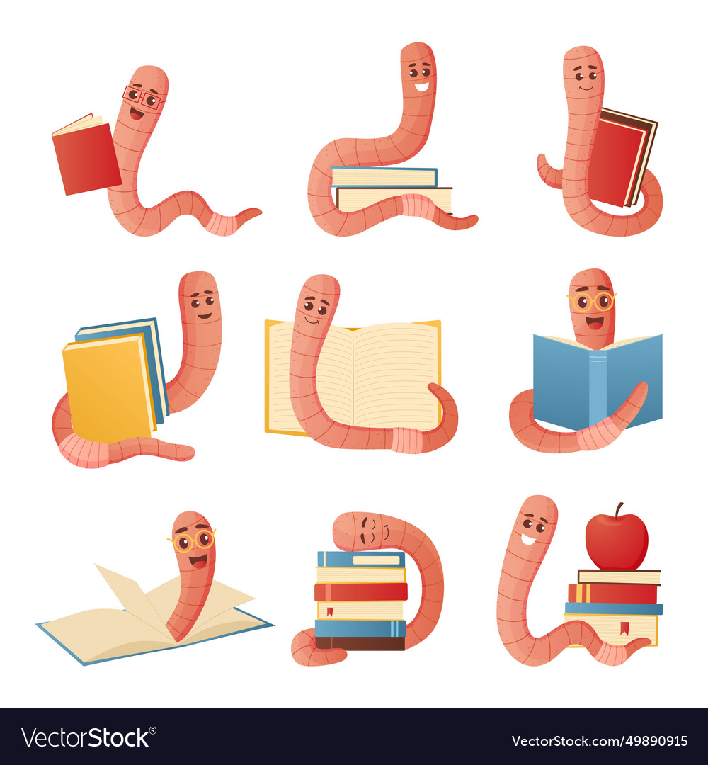 Book worm cartoon character in glasses with piles Vector Image