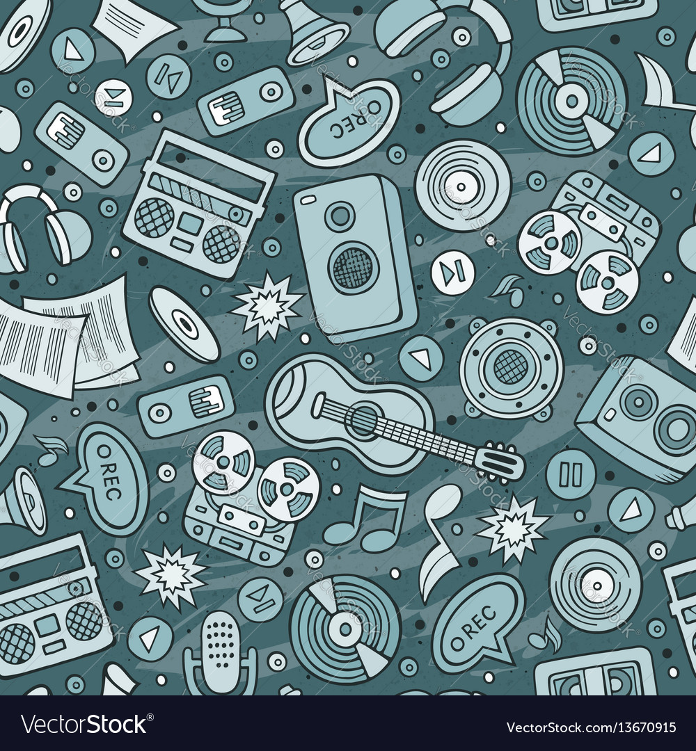 Cartoon hand-drawn musical instruments seamless Vector Image