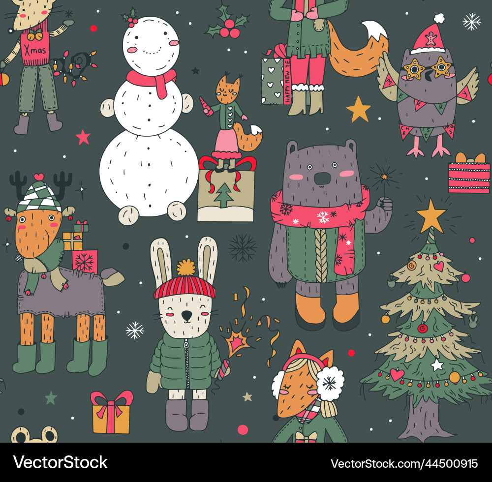Christmas seamless pattern with hand drawn Vector Image