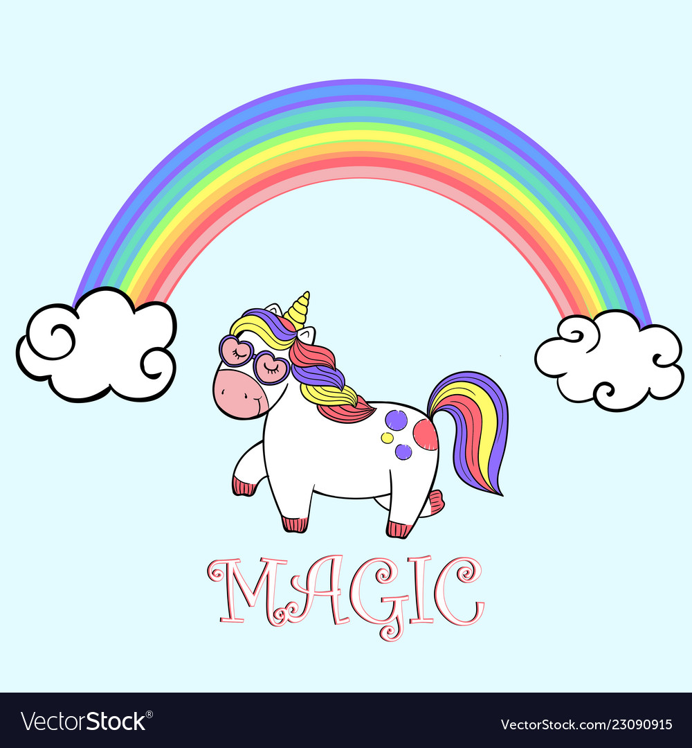 Cute rainbow and cartoon walking unicorn Vector Image