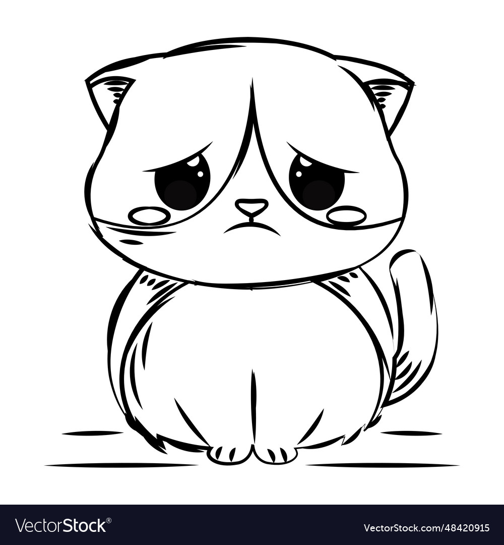 Isolated cute sketch of a sad cat character Vector Image