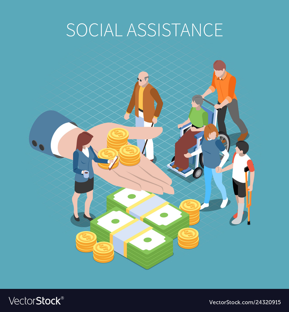 Social Assistance Isometric Composition Royalty Free Vector