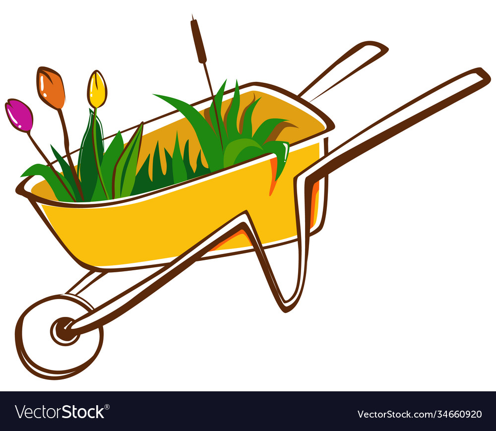 Cartoon yellow wheelbarrow Royalty Free Vector Image