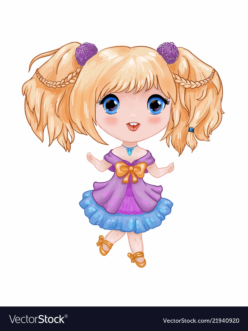 Chibi Little Cute Anime Girl In Purple Blue Vector Image