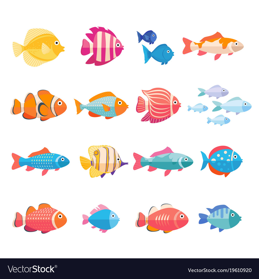 Download Colorful aquarium fish set isolated Royalty Free Vector