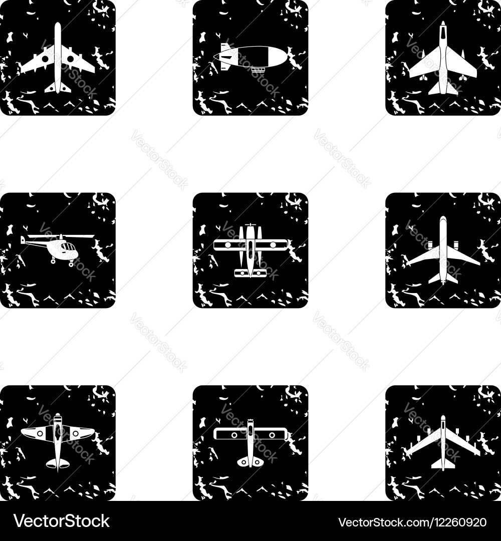 Combat aircraft icons set grunge style Royalty Free Vector