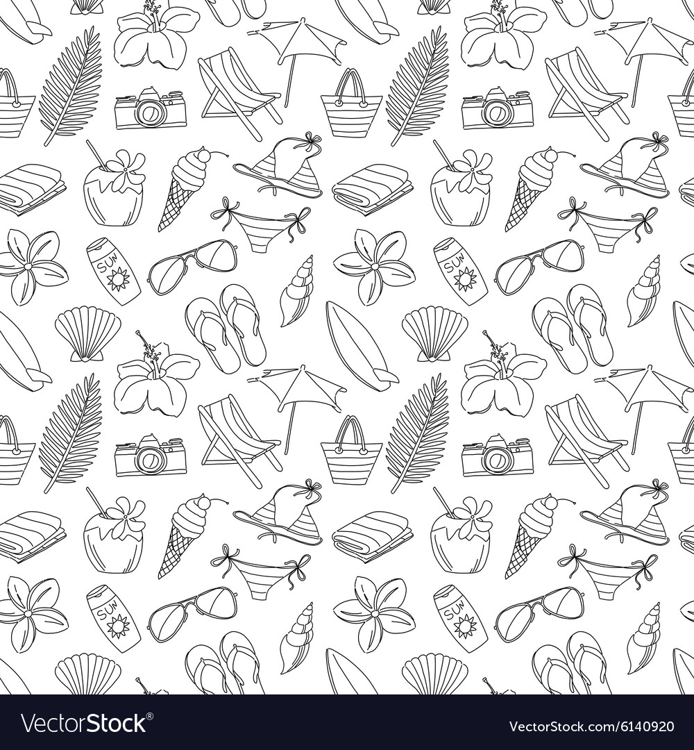 Cute hand drawn sketch line icons seamless pattern