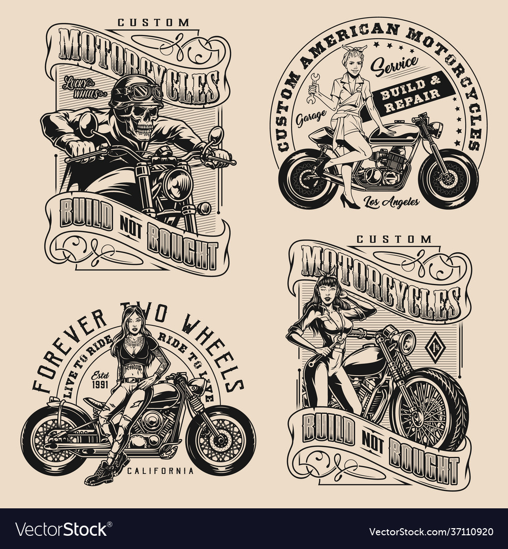 Motorcycle vintage monochrome badges Royalty Free Vector