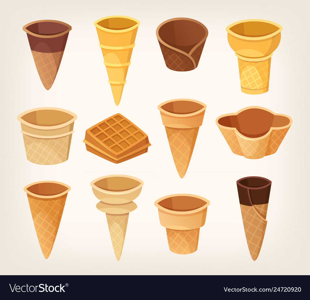 Variations Waffle Cups And Cones For Ice Cream Vector Image