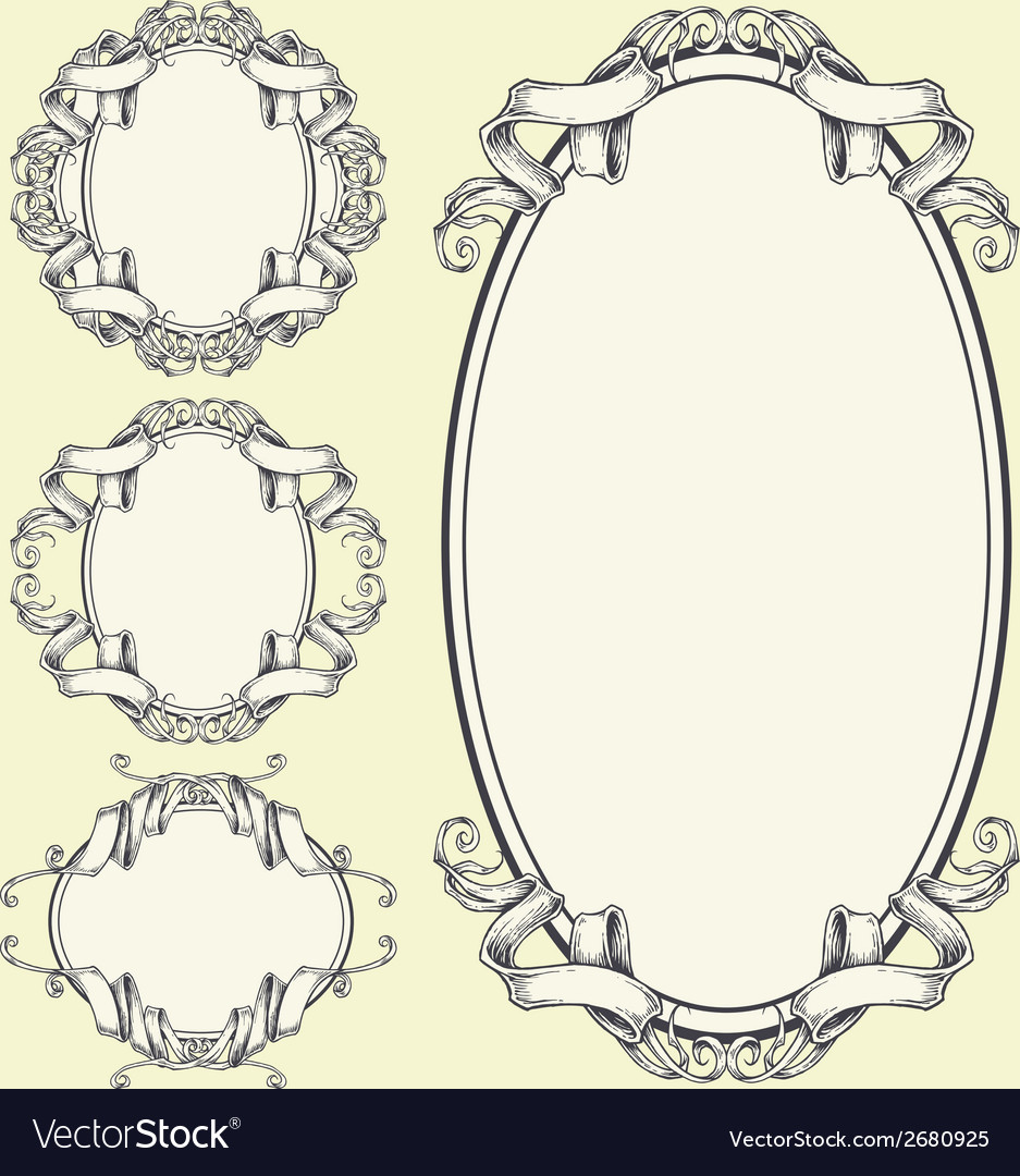 Ribbon frame and border ornaments set 05 Vector Image
