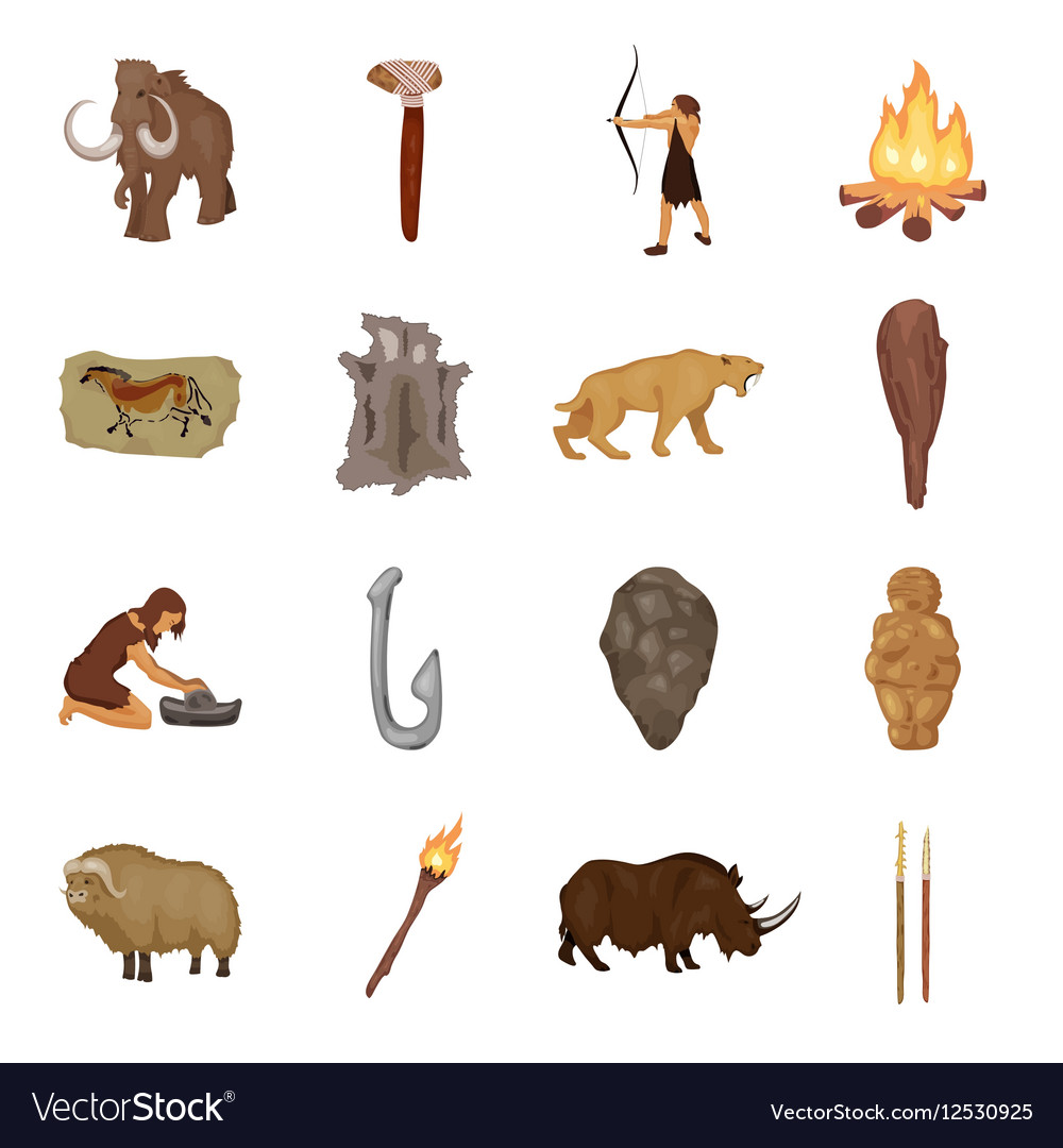 Stone Age Set Icons In Cartoon Style Big Vector Image