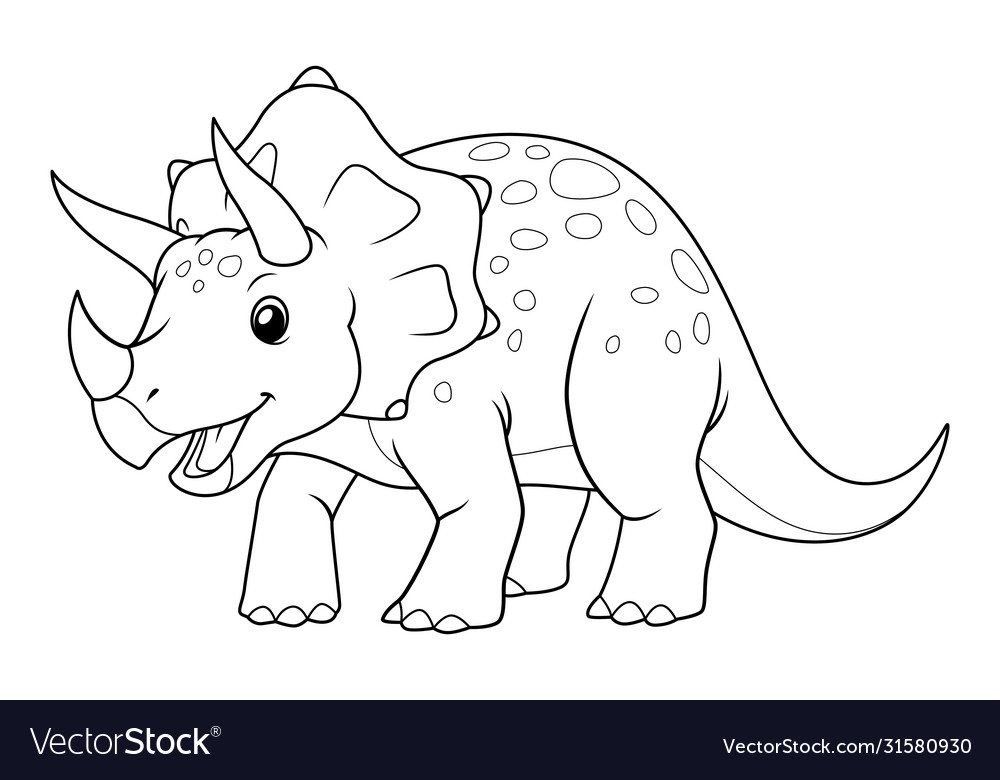 Triceratops cartoon bw Royalty Free Vector Image