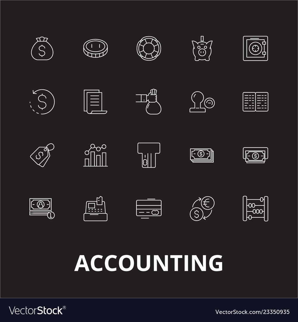 Accounting editable line icons set on black Vector Image