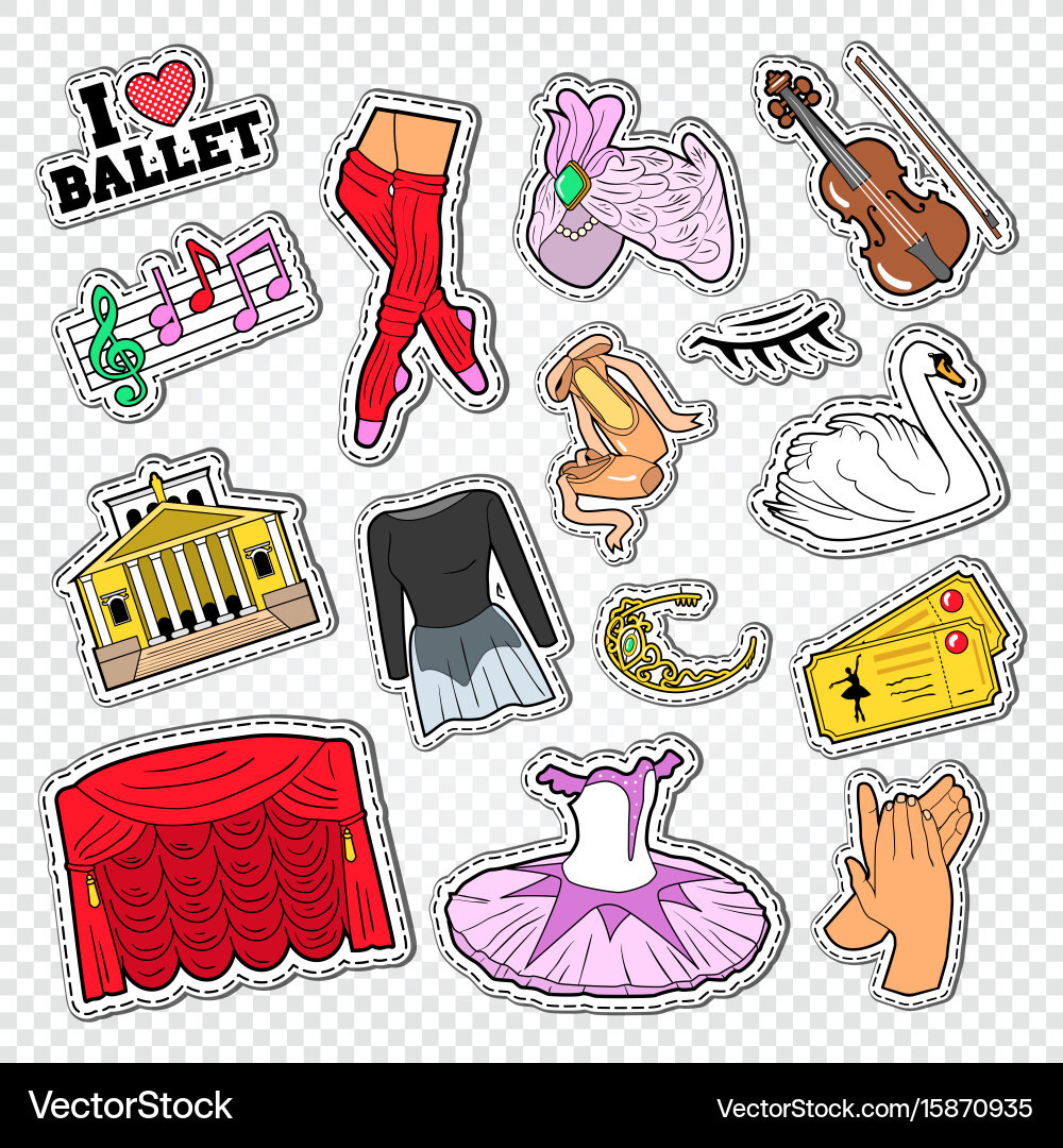 Ballet doodle with dance theater stickers Vector Image