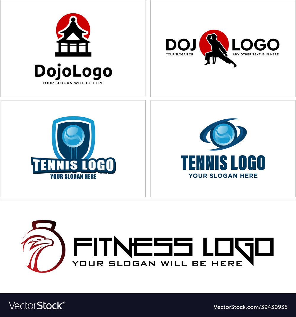 Fitness Sport Dojo Tennis And Dumbbell Eagle Logo Vector Image