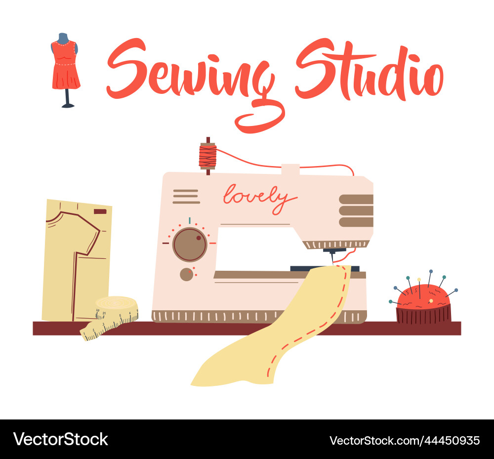 Sewing machine atelier studio tailor workshop Vector Image