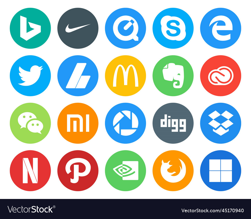 20 social media icon pack including xiaomi wechat Vector Image