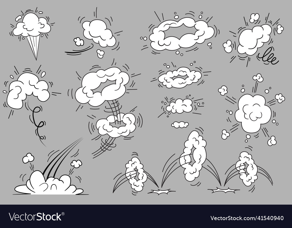 Bang and cloud explosions in comic style set Vector Image