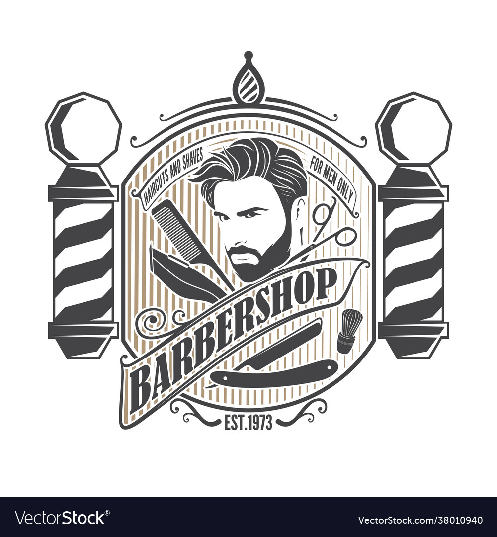 Barbershop logo design concept with barber pole Vector Image