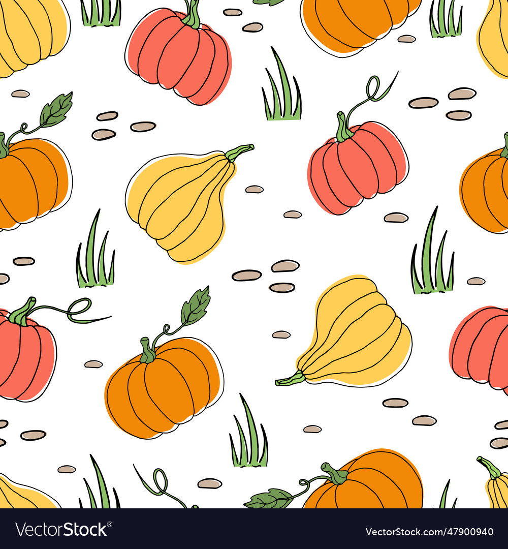 Fall seamless pattern with pumpkins Royalty Free Vector