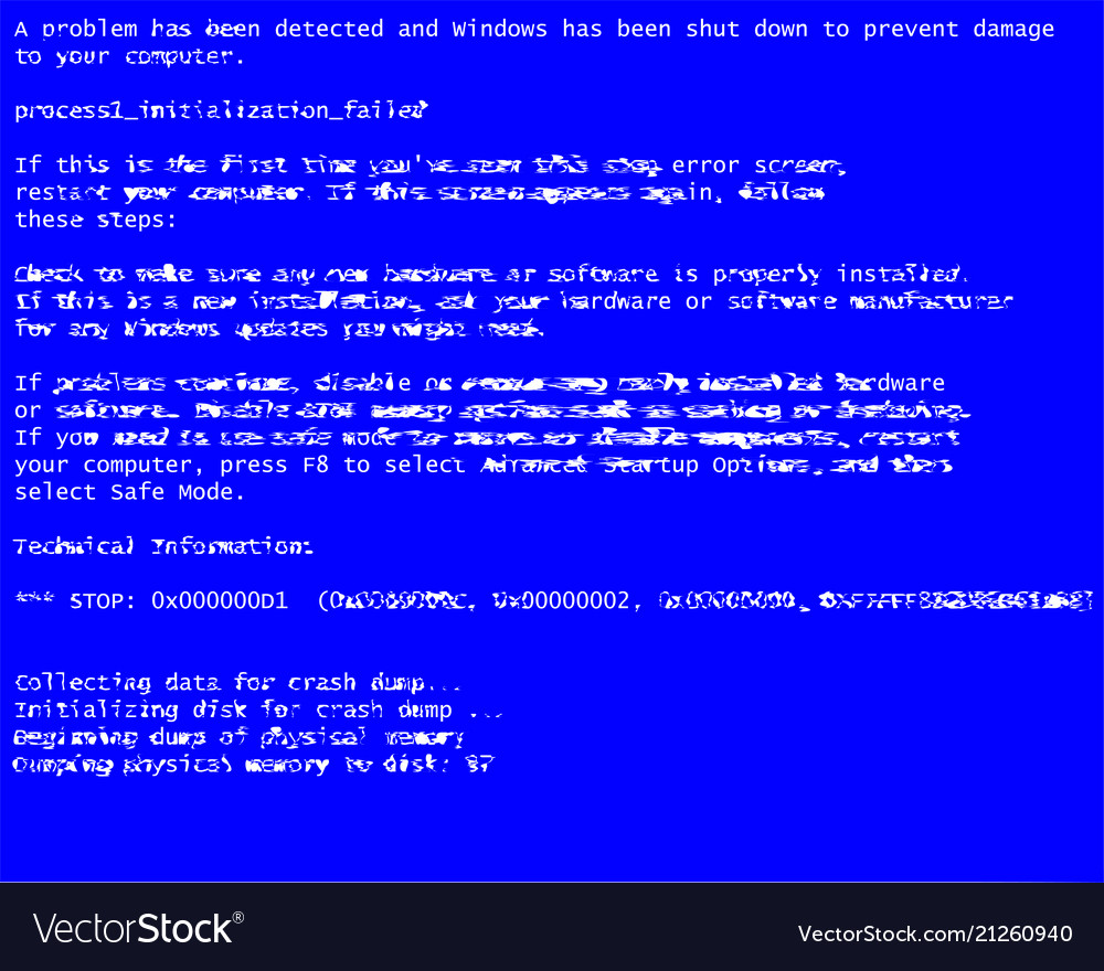 Glitch Errors Classic Blue Screen Death Bsod Vector Image