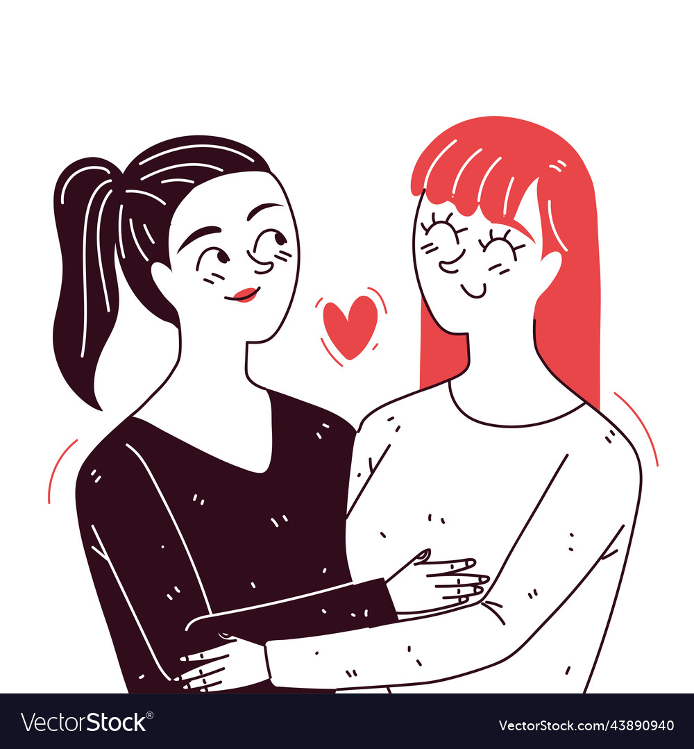 Lesbian couple line art Royalty Free Vector Image