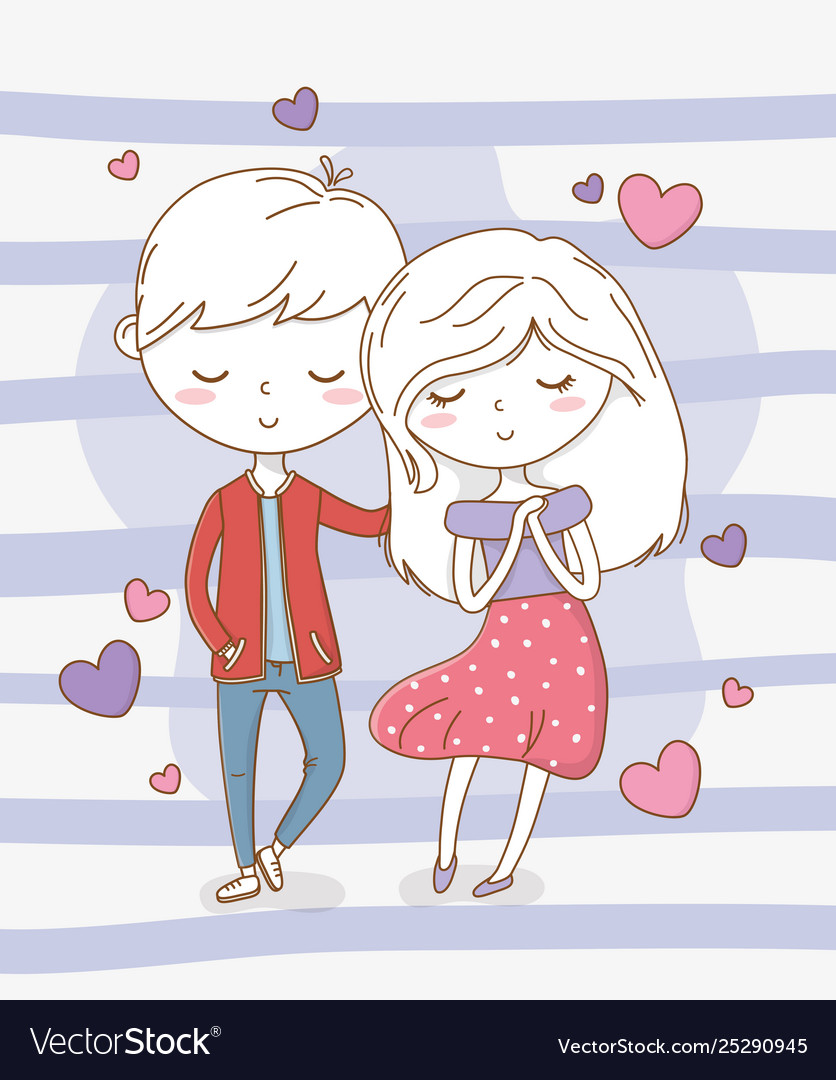 Beautiful little kids couple with hearts pattern Vector Image