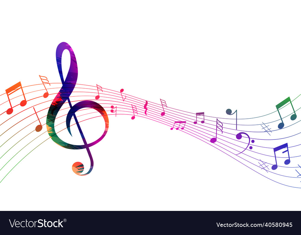 Musical Pentagram Sound Waves Notes Background Vector Image