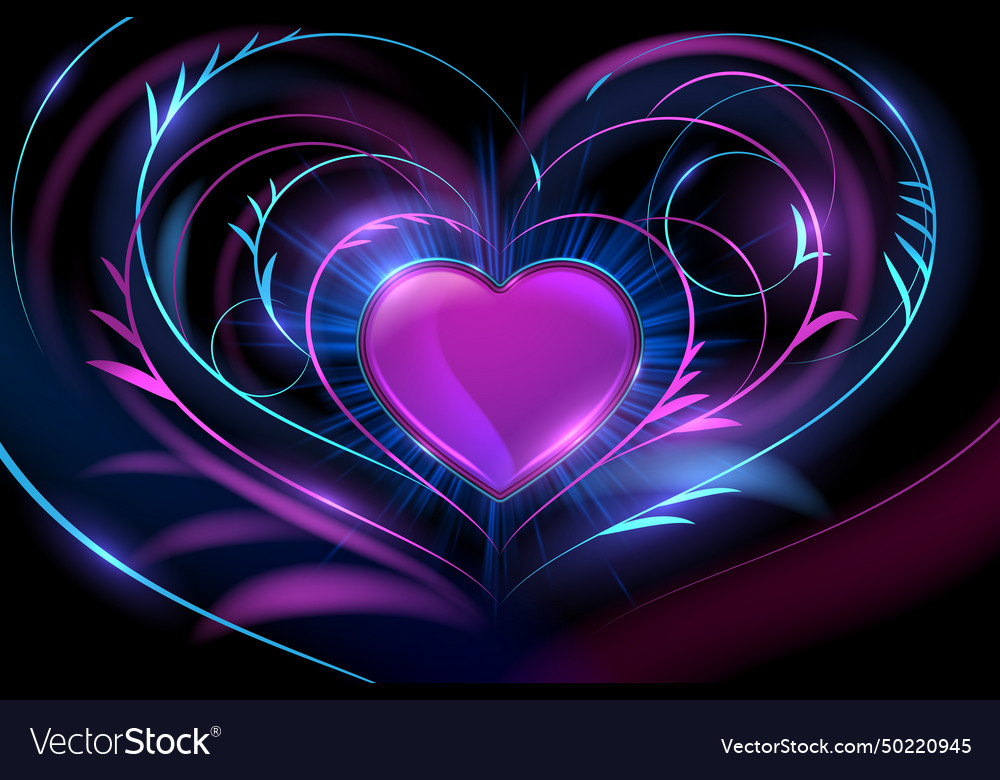 Neon heart shape with lines and light effects Vector Image