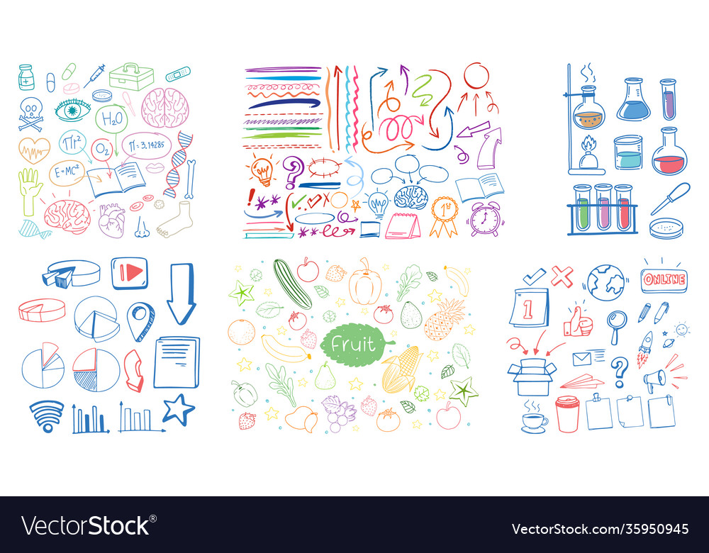 Set colorful object and symbol hand drawn Vector Image